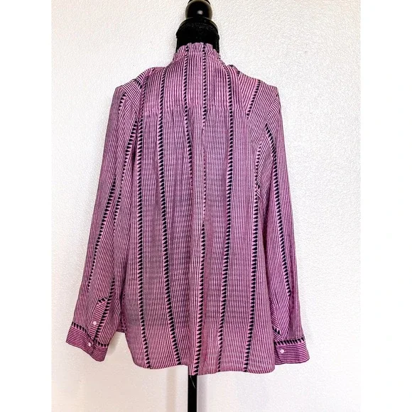 J.‎ Crew Half Button Geometric Pink Blouse Size L - Picture 5 of 10